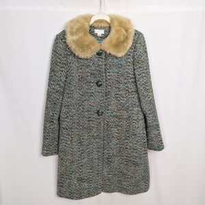 Vintage LOFT Tweed Wool Coat Fur Collar